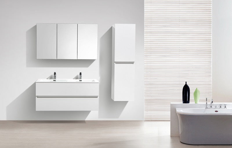 Meuble salle de bain design double vasque SIENA largeur 120 cm, blanc laqué - Le Monde du Bain