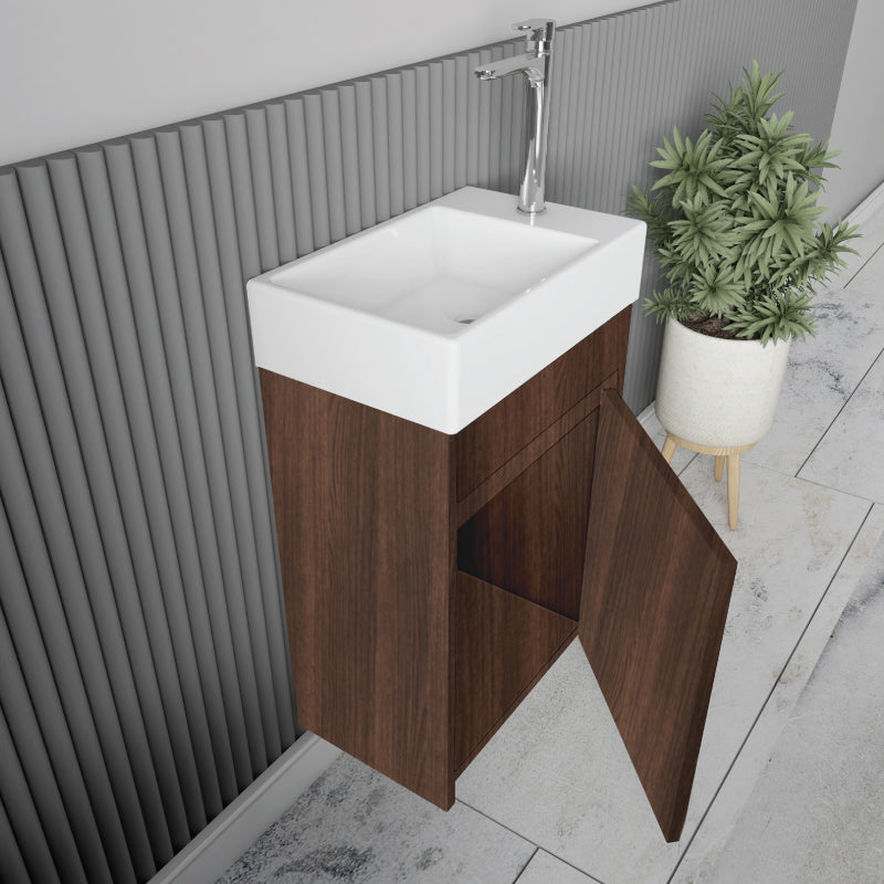 Vue de côté Meuble lave-main salle de bain design MESSINA largeur 45 cm noyer