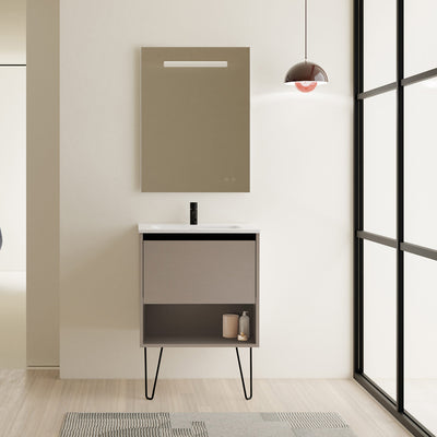 Meuble salle de bain en bois avec pieds en metal YOKO fumé sablé