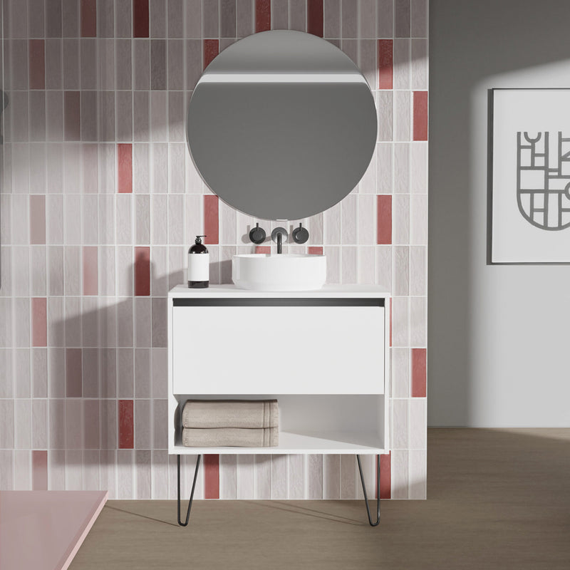 Meuble salle de bain en bois sur pieds en metal avec vasque posee YOKO