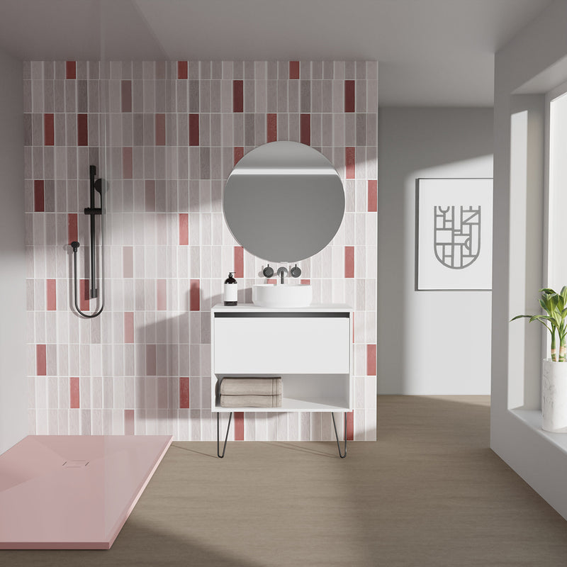 Meuble salle de bain en bois sur pieds metalliques avec vasque posee YOKO