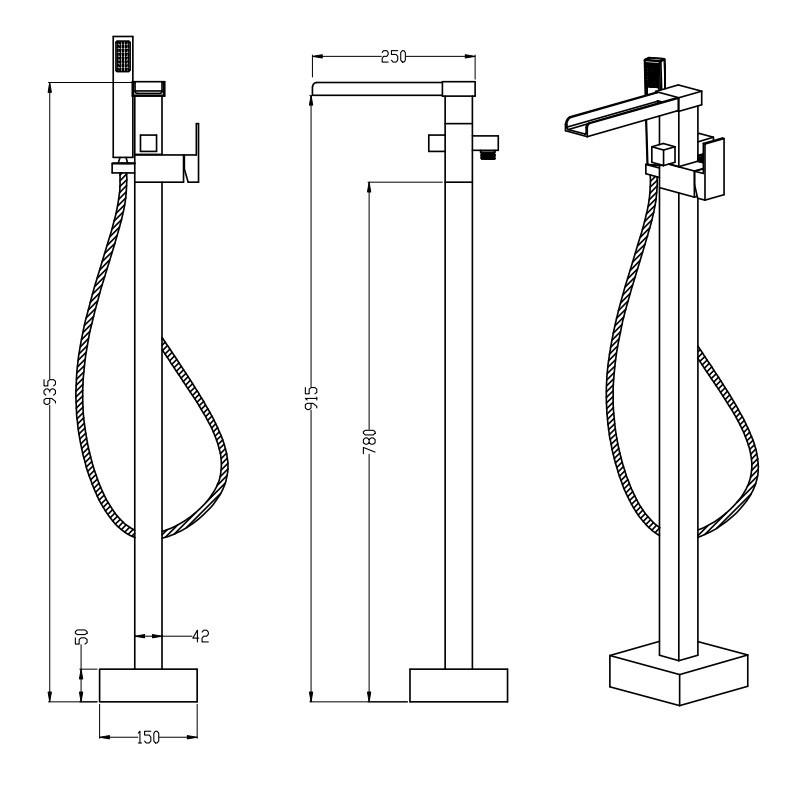 Robinet mitigeur baignoire cascade TANO sur pied noir mat