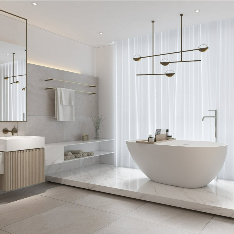 Baignoire îlot design en solid surface ovale HELSINKI- Le Monde du Bain