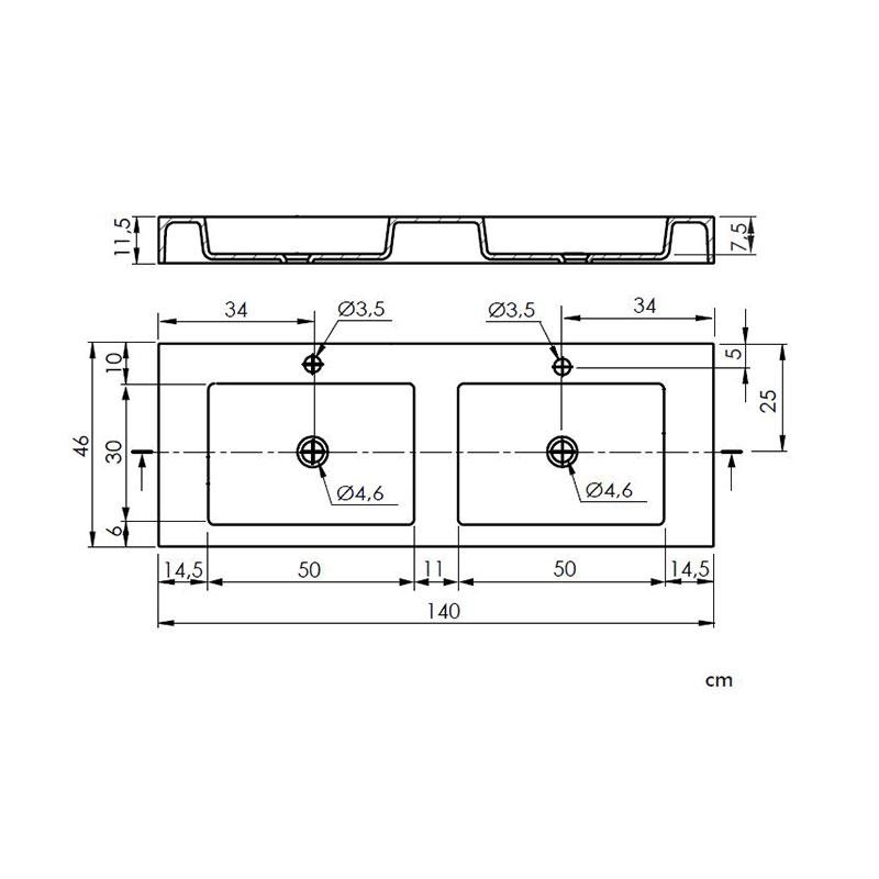 Dimensions - Vasque double suspendue surface ardoisée CLEVER DUO - Le Monde du Bain | Commun