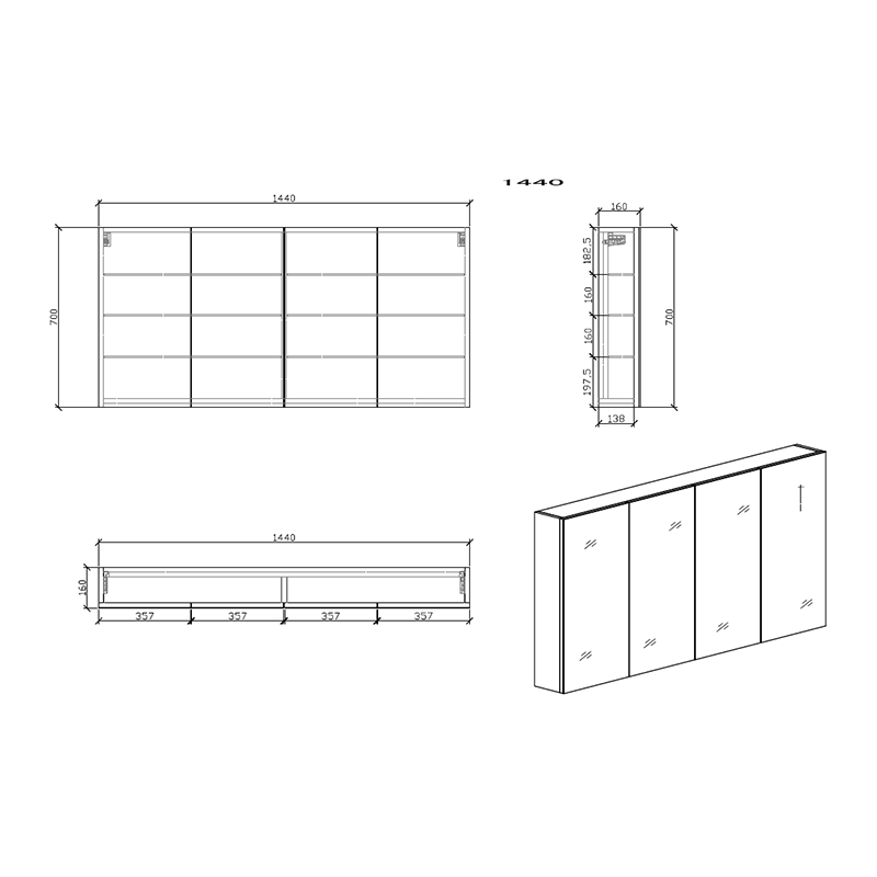 Armoire de toilette bloc-miroir SIENA largeur 144 cm, chêne clair - Le Monde du Bain