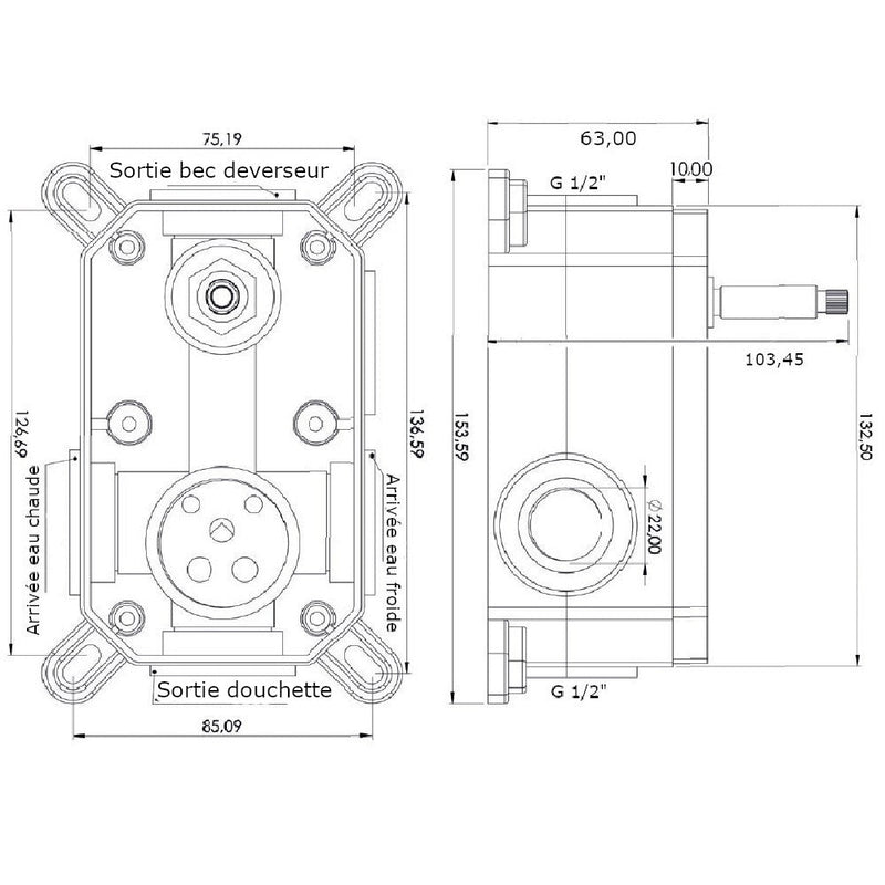 Mitigeur baignoire à encastrer avec douchette CEILO noir mat