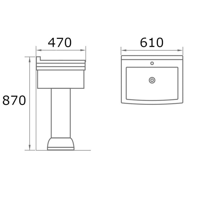 dimensions Lavabo rétro sur colonne MADRY 60 cm en céramique