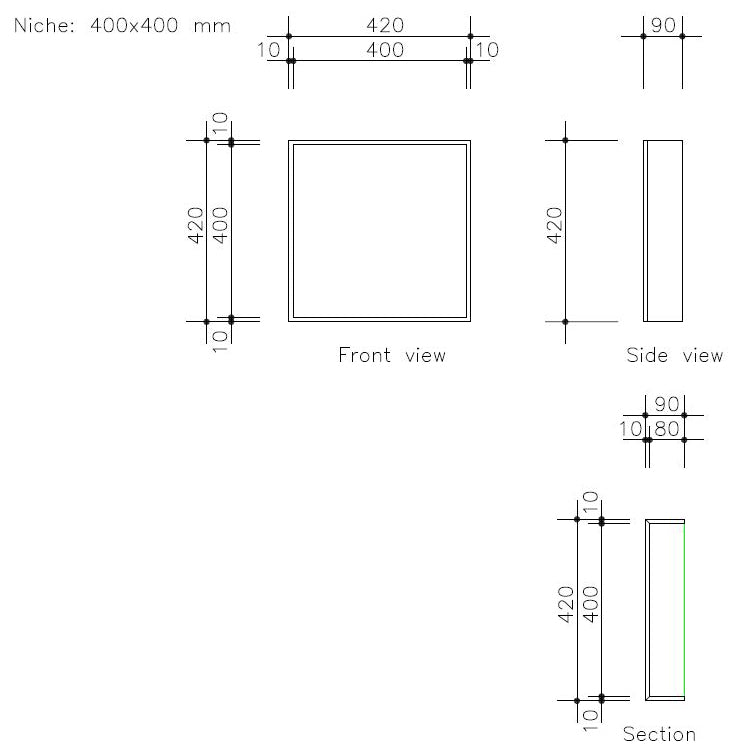 Niche à carreler étanche - Format intérieur 40 x 40 cm - 9 cm de profondeur