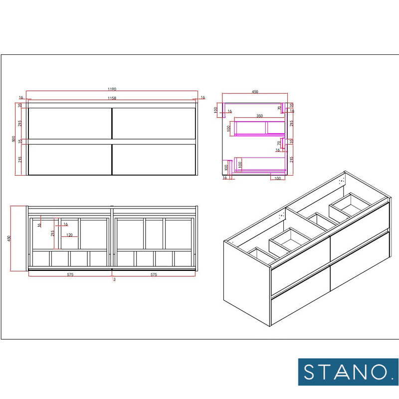 Meuble salle de bain design double vasque FORTINA largeur 120 cm, blanc