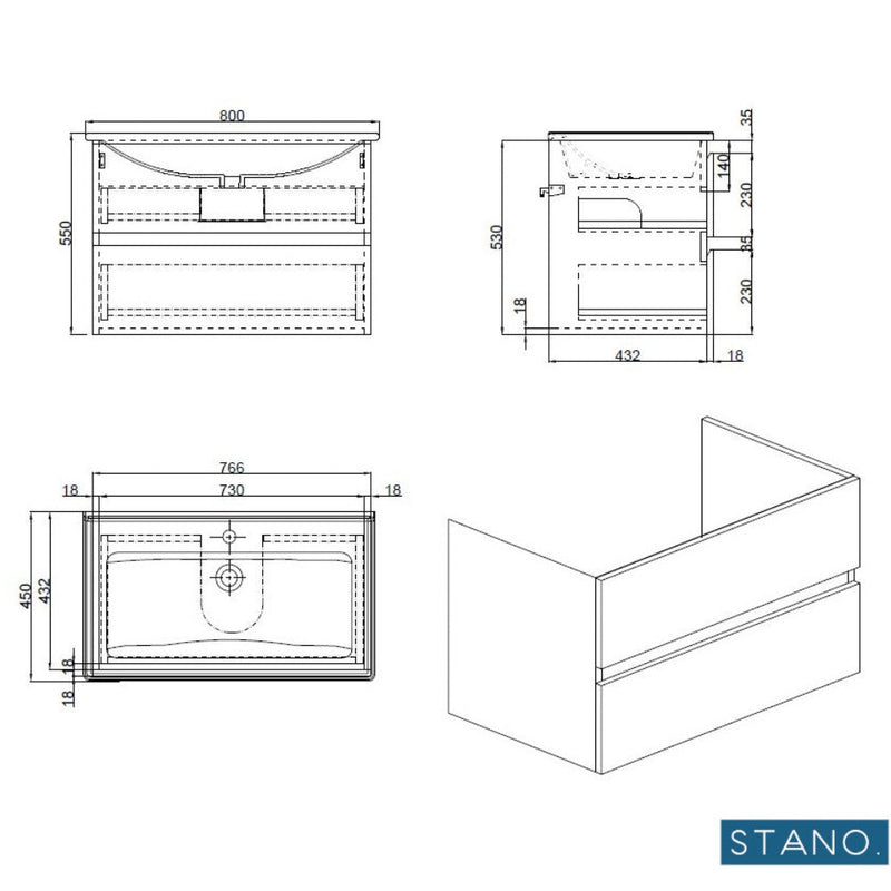 Dimension meuble salle de bain design simple vasque MESSINA largeur 80 cm noyer