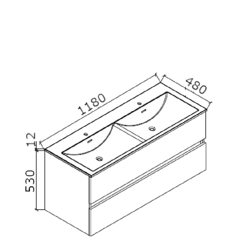 dimensions Meuble salle de bain design double vasque SIENA largeur 120 cm, noyer
