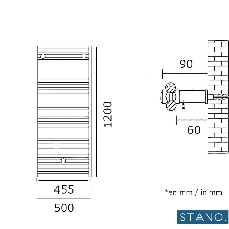 Radiateur sèche-serviettes eau chaude CODA 120 x 50 cm blanc