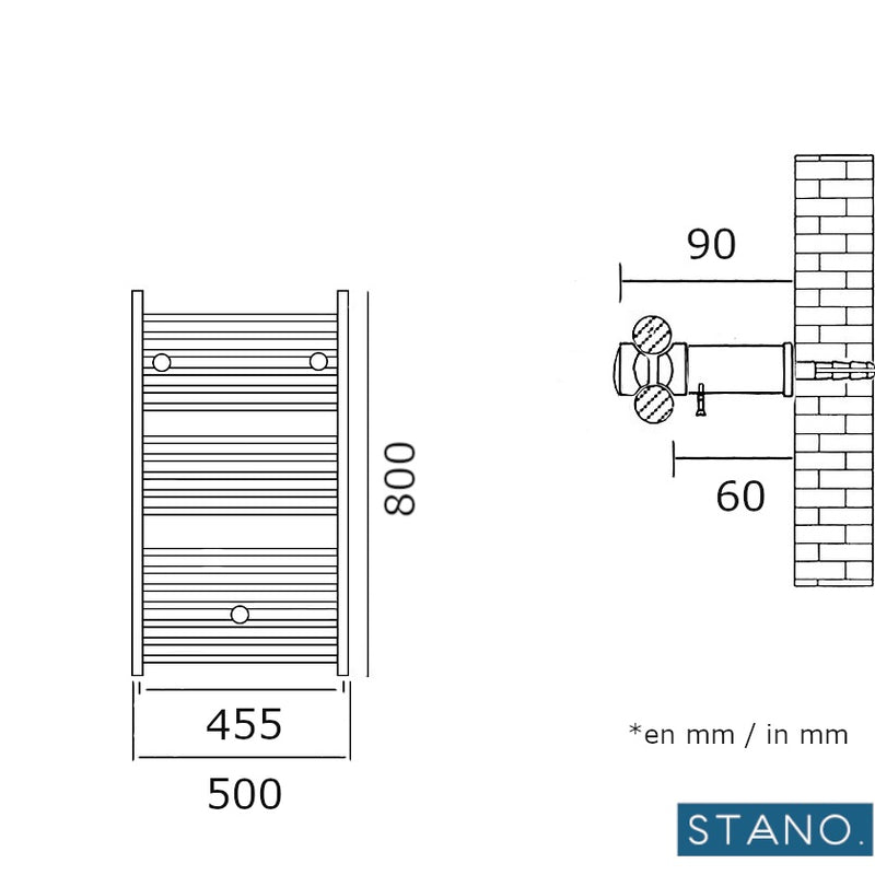 Radiateur sèche-serviettes eau chaude CODA 80 x 50 cm beige mat