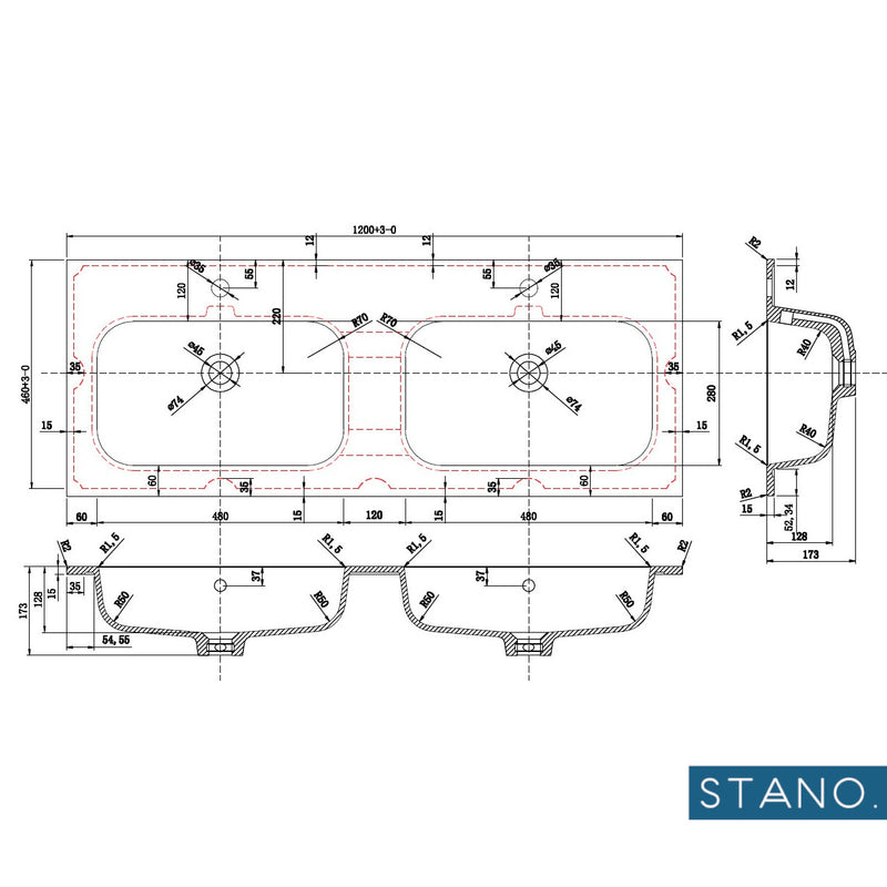 Meuble salle de bain design double vasque FORTINA largeur 120 cm, blanc