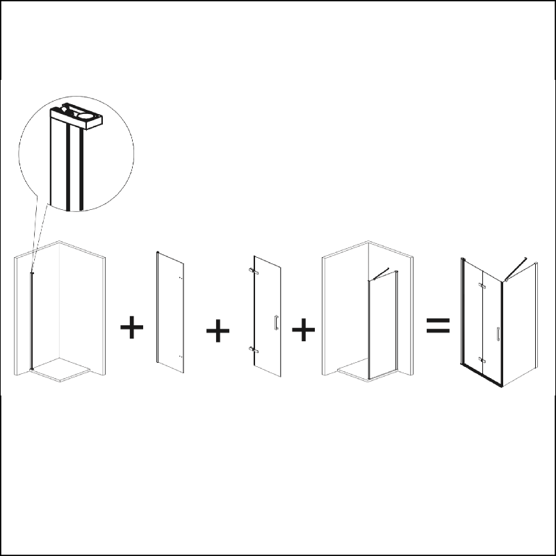 Paroi de douche fixe + Porte de douche pliante NARDI