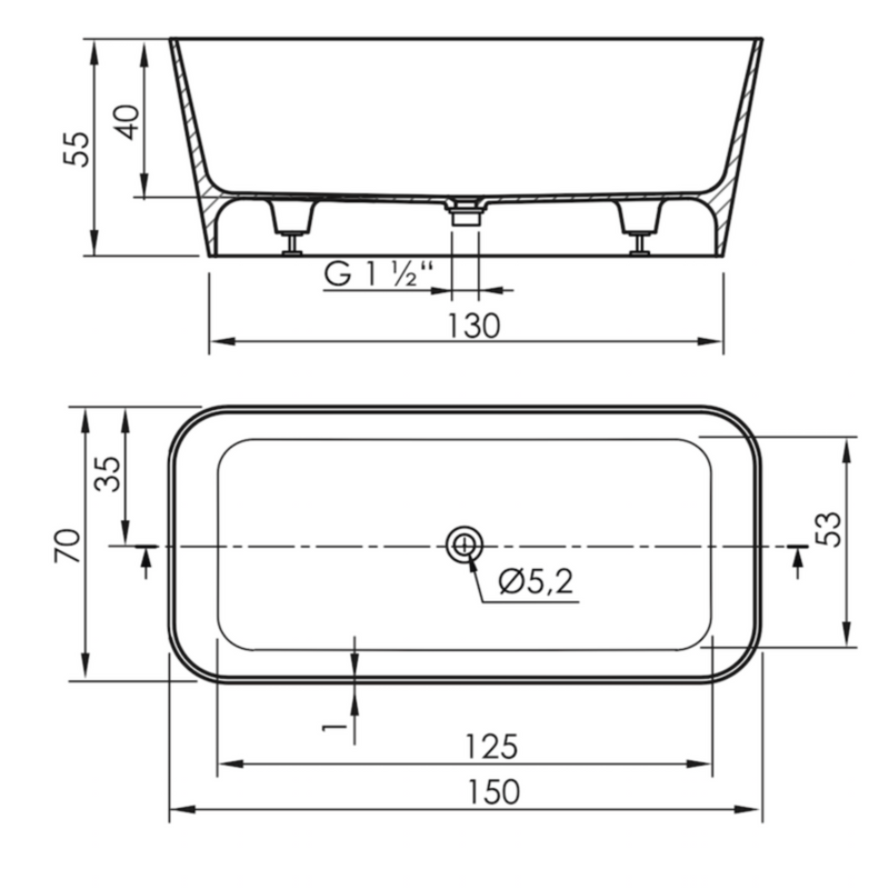 Baignoire îlot design en solid surface rectangulaire RUST - Le Monde du Bain