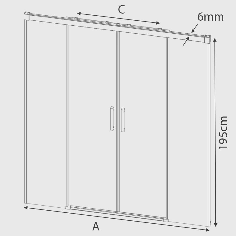 dimensions Paroi de douche 2 verres fixes + 2 portes coulissantes GLASÉ profil noir mat