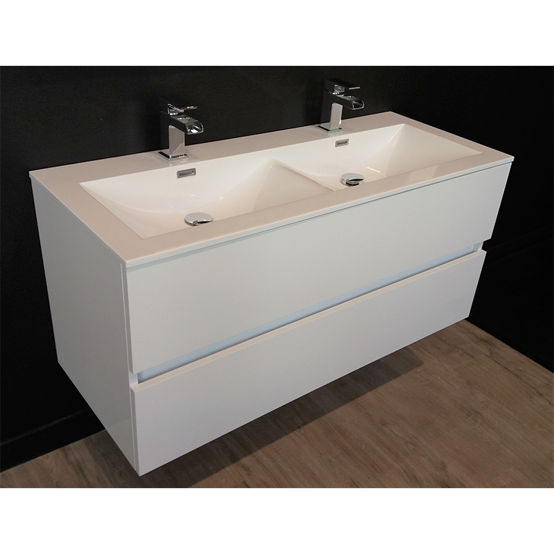 Meuble salle de bain design double vasque SIENA largeur 120 cm, blanc laqué - Le Monde du Bain
