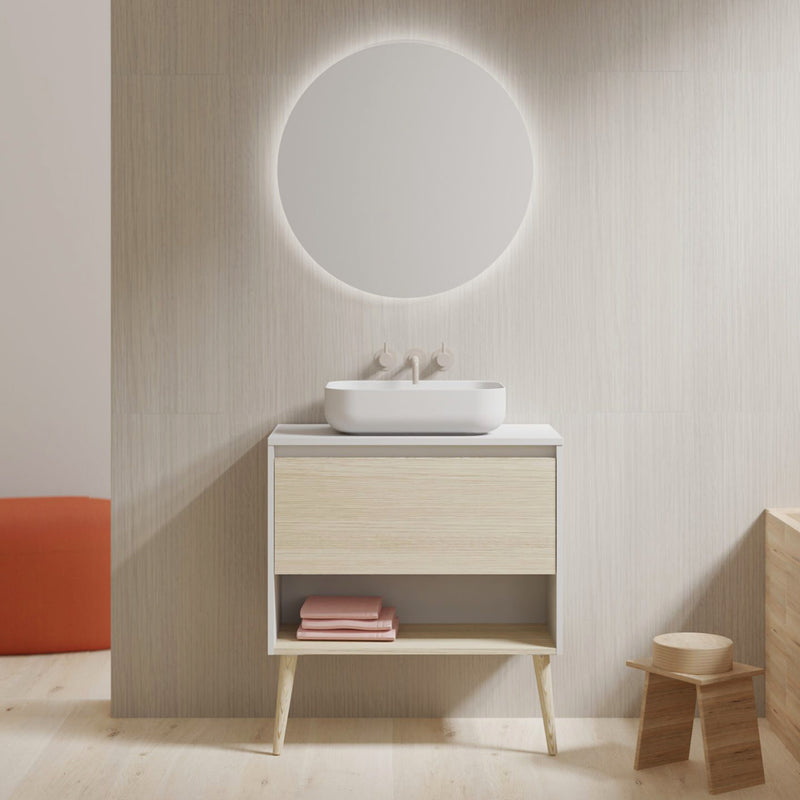 Meuble salle de bain zen avec vasque a poser NARA 80 cm - Chêne sablé