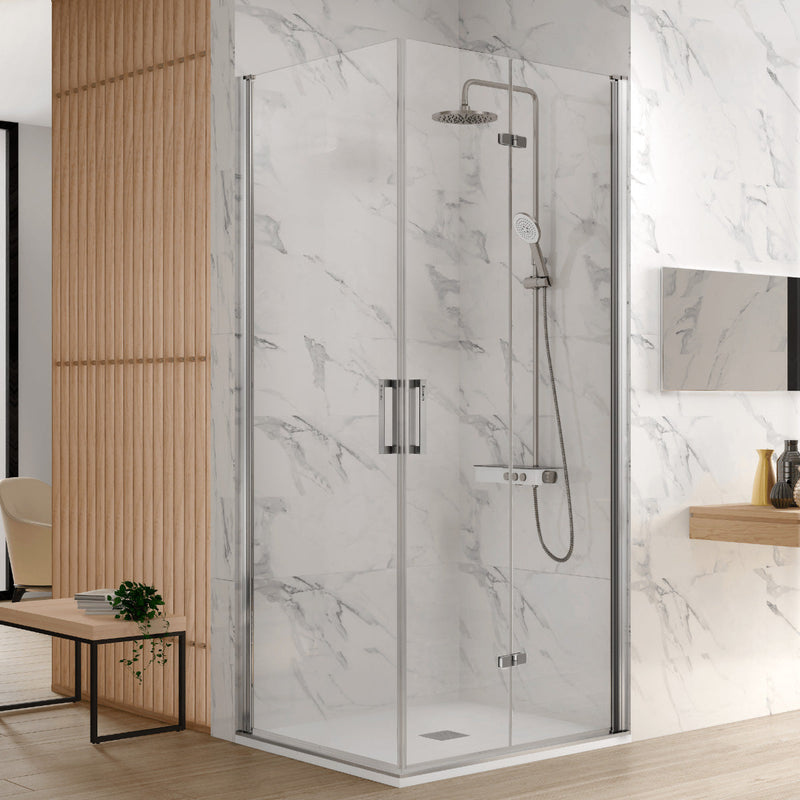 Paroi de douche accès en angle NARDI 1 porte pivotante + 1 porte pliante à droite