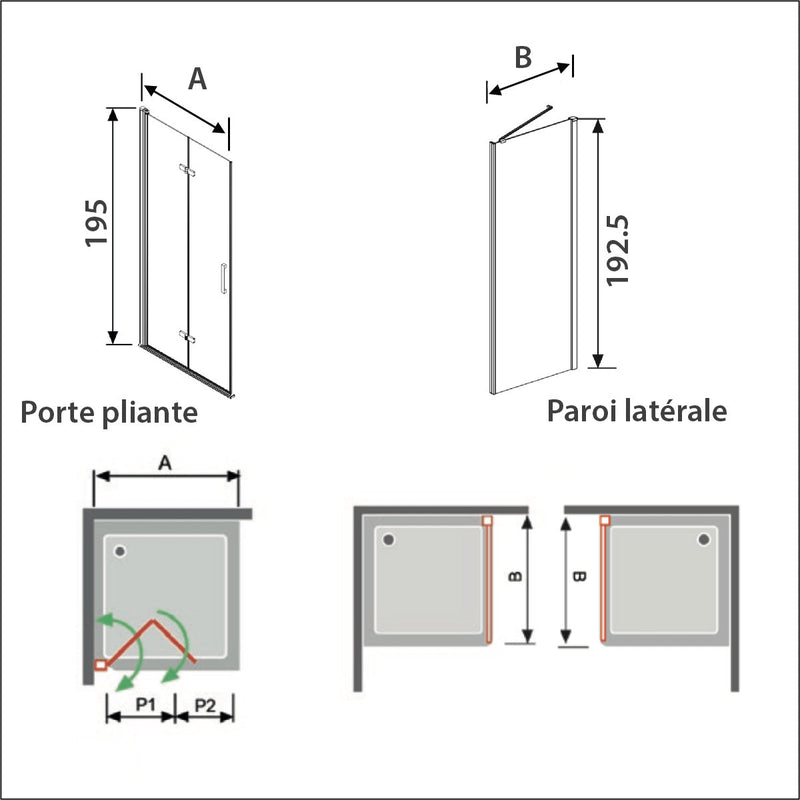 Paroi de douche fixe + Porte de douche pliante NARDI