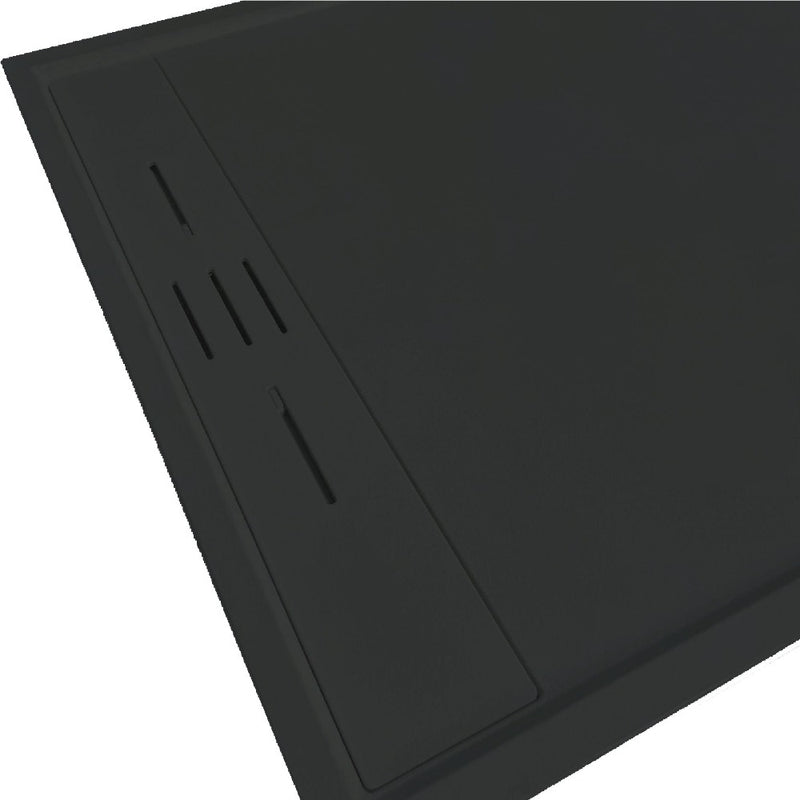 Receveur de douche extra plat SALVI en SoliCast® surface ardoisée noir zoom caniveau noir