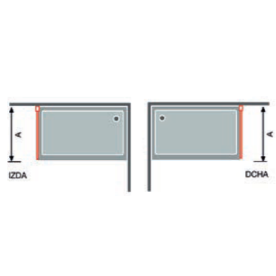 schéma paroi de douche rectangulaire avec panneau fixe supplémentaire droite ou gauche