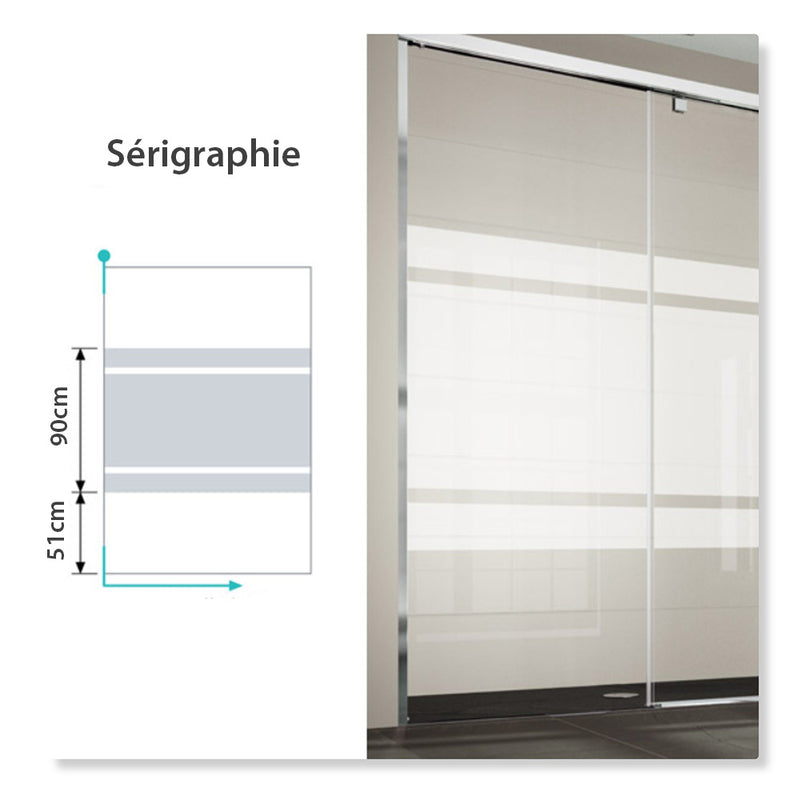Paroi de douche fixe + Porte coulissante LUNA verre sérigraphié