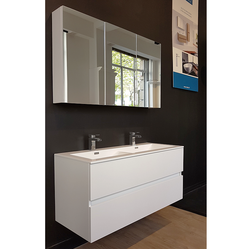 Armoire de toilette bloc-miroir SIENA largeur 120 cm, blanc laqué - Le Monde du Bain