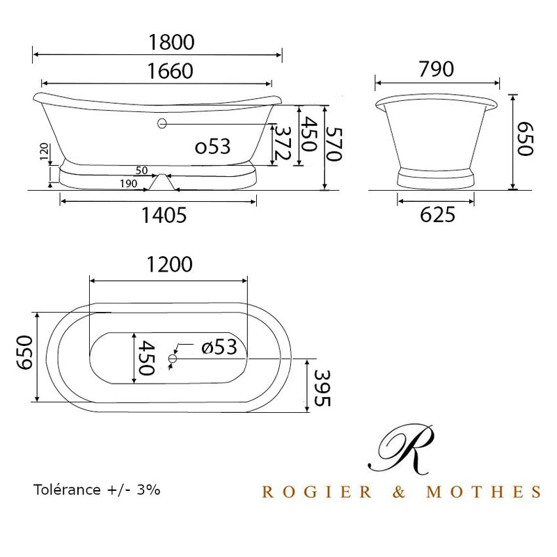 Baignoire ancienne en fonte émaillée southport dessin technique