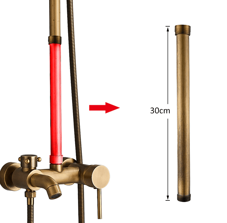 Dimensions - Rallonge de colonne de douche pour baignoire rétro FLORINA finition or ancien - Le Monde du Bain
