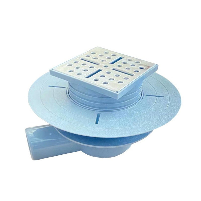 Bonde horizontale DINO pour receveurs à carreler Ø90 avec grille en acier inoxydable